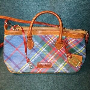 Plaid Leather Trim Handbag